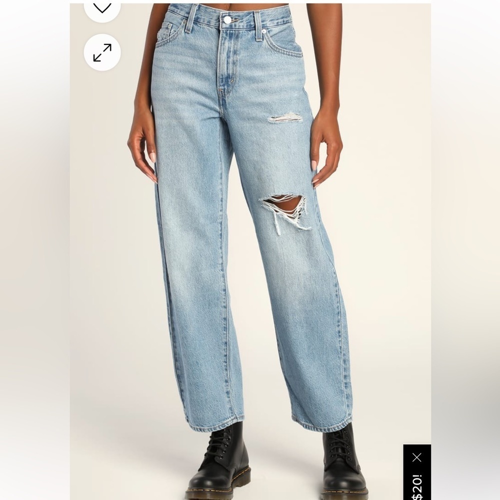 Levi’s Baggy Dad Medium Wash Distressed Mid-Raise Straight Leg Jeans